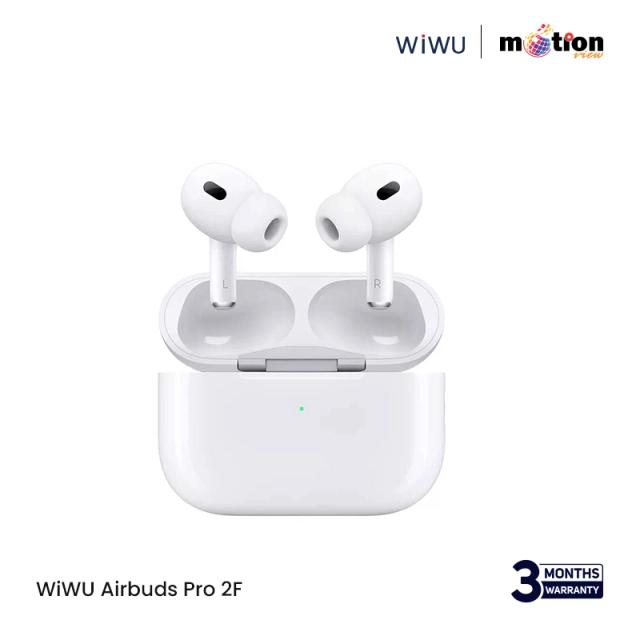 WiWU Airbuds Pro 2F ENC HF Sound with Silicone Case , Lanyard &  1M Lightning Cable - White